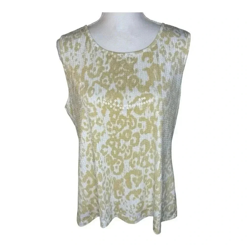 Joan Rivers Women’s Large Scoop Neck Animal Print Sequined Sleeveless Top